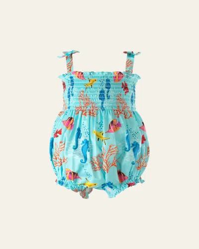 Rachel Riley Kids' Girl's Coral Reef Bubble Romper In Blue