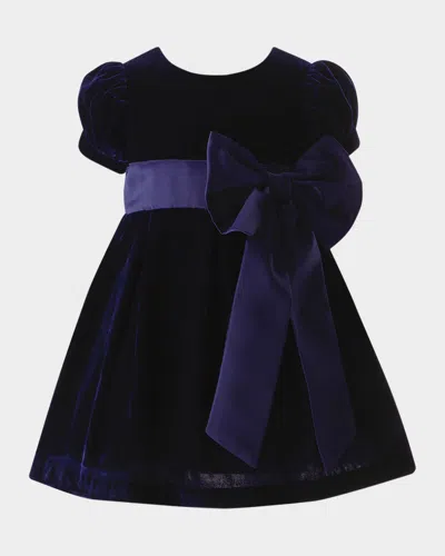 Rachel Riley Kids' Girl's Crushed Velvet Bow Dress In Navy