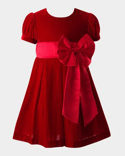Rachel Riley Kids' Girl's Crushed Velvet Bow Dress In Red