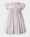 Rachel Riley Girl's Ditsy Smocked Button-front Dress And Bloomers Set In Pink