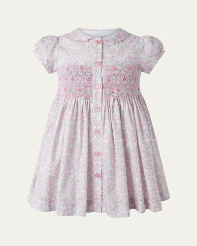 Rachel Riley Kids' Girl's Ditsy Floral-print Smocked Dress In Pink