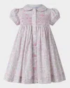 Rachel Riley Girl's Ditsy Smocked Button-front Dress And Bloomers Set In Pink
