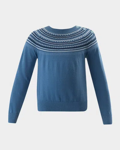 Rachel Riley Kids' Girl's Fairisle Printed Sweater In Blue