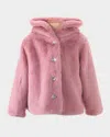 Rachel Riley Girl's Faux Fur Hooded Jacket In Pink