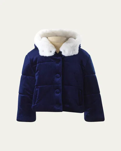 RACHEL RILEY GIRL'S FAUX FUR TRIM RIBBED HOODED PUFFER JACKET