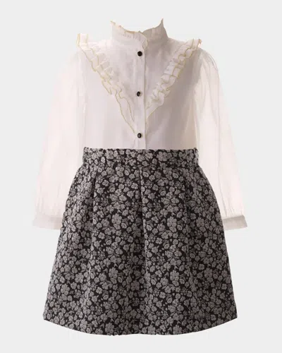 Rachel Riley Kids' Girl's Floral Damask Skirt Set In Black