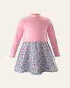 Rachel Riley Girl's Floral-print Jersey Turtle Neck Dress In Pink