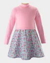 Rachel Riley Girl's Floral-print Jersey Turtle Neck Dress In Pink