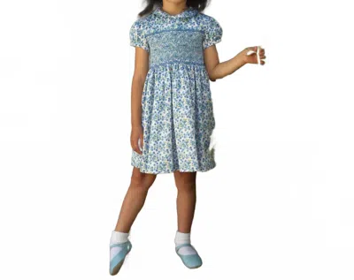 Rachel Riley Kids' Girl's Forget Me Not Puff Sleeved Smocked Dress In Blue Floral