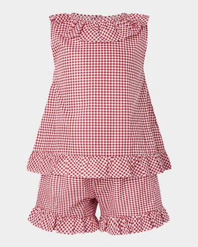 Rachel Riley Kids' Girl's Gingham Frill Top & Shorts Set