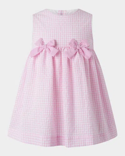 Rachel Riley Kids' Girl's Gingham-print Bow Dress W/ Bloomers In Pink