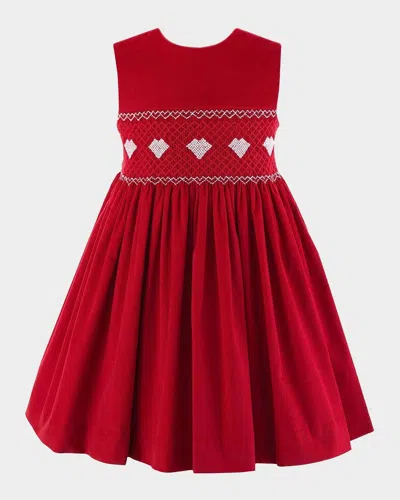 Rachel Riley Kids' Girl's Heart Smocked Pinafore Dress In Red