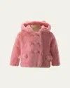 Rachel Riley Girl's Hooded Teddy Coat In Pink