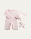 Rachel Riley Girl's Knit Striped 3-piece Playsuit Gift Set In Pink