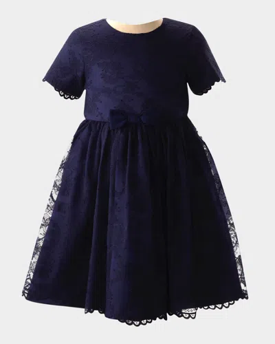 Rachel Riley Kids' Girl's Lace Scalloped Party Dress In Navy
