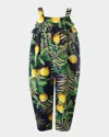 Rachel Riley Girl's Lemon-print Ruffle Jumpsuit In Navy