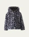 Rachel Riley Girl's Leopard-print Faux Fur Jacket In Navy