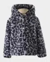 Rachel Riley Girl's Leopard-print Faux Fur Jacket In Navy