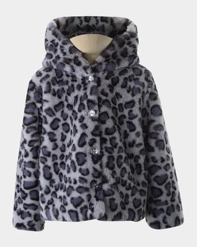 Rachel Riley Kids' Girl's Leopard-print Faux Fur Jacket In Navy