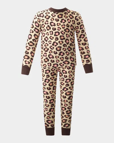 Rachel Riley Kids' Girl's Leopard-print Jersey Pajamas In Brown