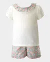 Rachel Riley Girl's Pastel Floral Top And Shorts Set In Pink