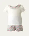 Rachel Riley Girl's Pastel Floral Top And Shorts Set In Pink