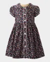 Rachel Riley Girl's Poppy Floral-print Button-front Dress In Navy