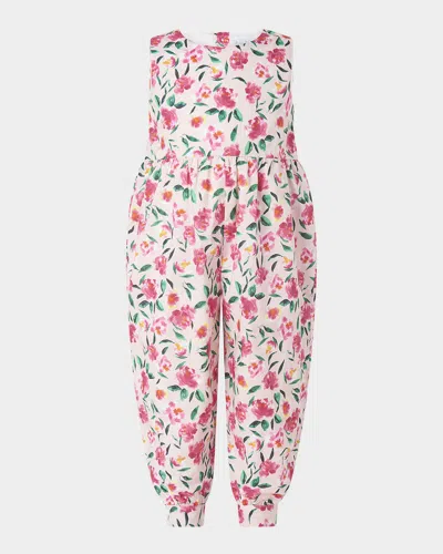 Rachel Riley Kids' Girl's Posy Floral Sleeveless Jumpsuit In Pink