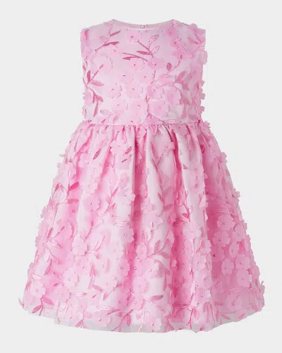 Rachel Riley Kids' Girl's Rose Applique Party Dress In Pink