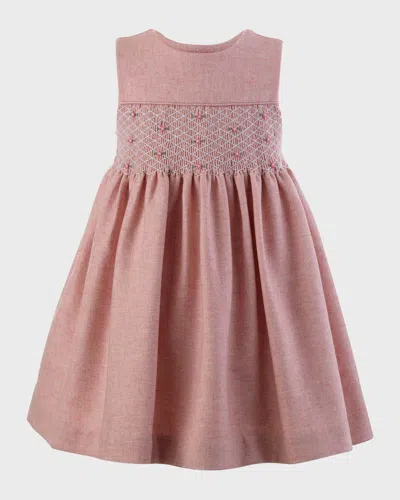 Rachel Riley Kids' Girl's Rosebud Smocked Pinafore Dress In Pink