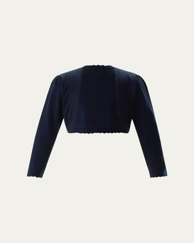 Rachel Riley Kids' Girl's Scalloped Trim Bolero In Navy