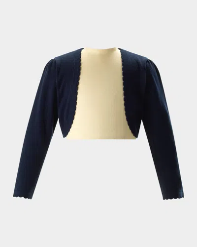Rachel Riley Kids' Girl's Scalloped Trim Bolero In Navy