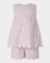 Rachel Riley Girl's Scalloped Trim Floral-print Top & Shorts Set In Pink