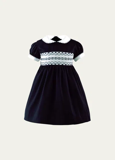 Rachel Riley Girl's Smocked Festive Dress W/ Bloomers In Navy