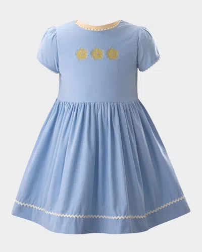 Rachel Riley Kids' Girl's Snowflake Embroidered Dress In Blue
