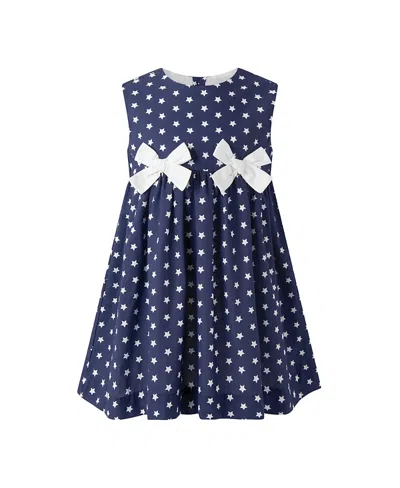 Rachel Riley Girl's Star Print Bow Dress - Little Kid, Big Kid In Blue