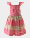 Rachel Riley Girl's Strawberry & Polka Dot Tiered Dress In Pink