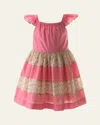 Rachel Riley Girl's Strawberry & Polka Dot Tiered Dress In Pink