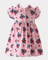 Rachel Riley Girl's Strawberry Jersey Puff-sleeve Dress In Pink