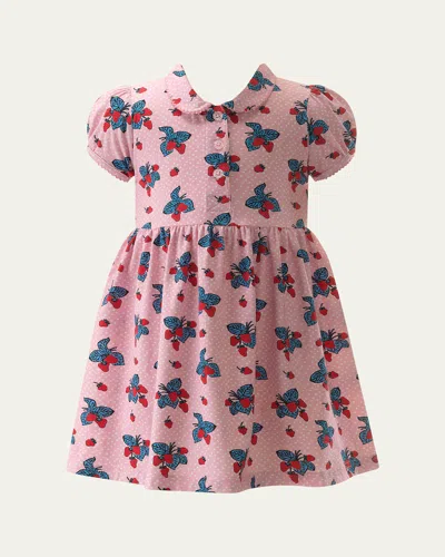 Rachel Riley Kids' Girl's Strawberry-print Jersey Dress In Pink
