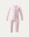Rachel Riley Girl's Striped Scallop Trim Knit Set In Pink