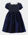 Rachel Riley Girls Blue Hand-smocked Satin Dress In Navy