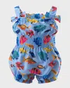 Rachel Riley Girl's Tropical Fish Bubble Romper In Multi