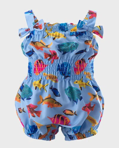 Rachel Riley Kids' Girl's Tropical Fish Bubble Romper In Blue