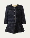 Rachel Riley Girl's Tweed Jacket & Skirt Set In Navy