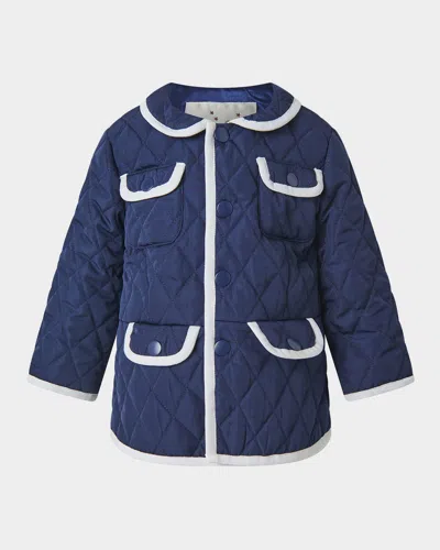 Rachel Riley Kids' Girl's Two-tone Quilted Jacket In Navy