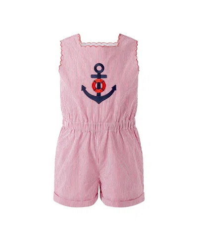 Rachel Riley Girls' Anchor Embroidered Playsuit - Little Kid, Big Kid In Red