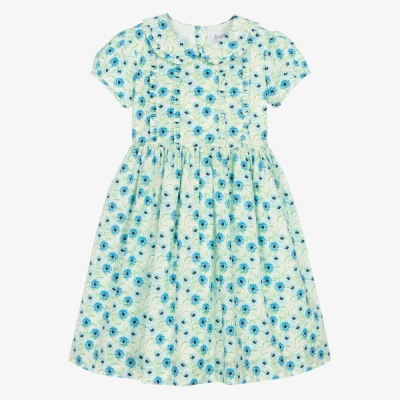 Rachel Riley Kids' Girls Blue Floral Cotton Dress