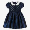 Rachel Riley Girls Blue Hand-smocked Satin Dress In Blue