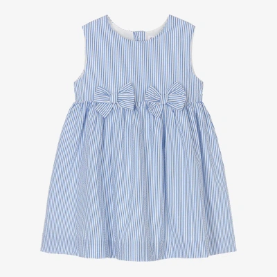 Rachel Riley Kids' Girls Blue Striped Seersucker Dress